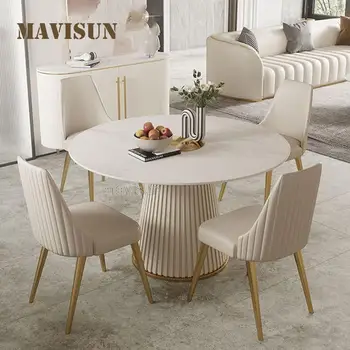 Круглый Обеденный стол из высококачественной каменной плиты, Небольшой Обеденный стол и стул для домашнего использования, Легкая Роскошная комбинация в минималистичной квартире