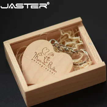 JASTER (бесплатный пользовательский логотип) ореховое деревянное сердце + подарочная коробка USB флэш-накопитель creative pendrive 8GB 16GB 32GB 64GB memory stick