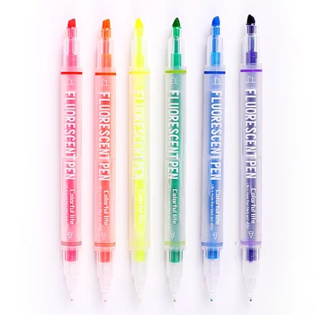 Модная ручка-хайлайтер с двойной головкой из 6 цветов Для студенческого рисования, разметки школьных и офисных канцелярских принадлежностей Kawaii
