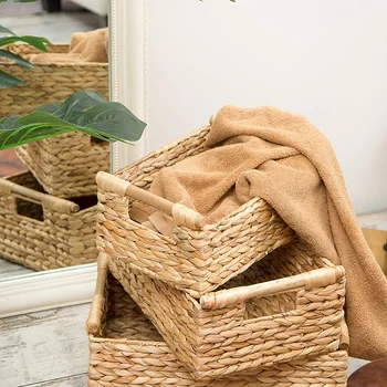 Акция! Плетеные корзины для ванной комнаты, гиацинтовые, с деревянной ручкой