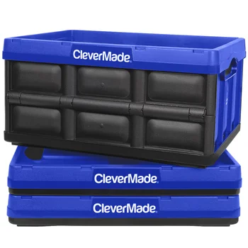 Складной пластиковый контейнер для хранения CleverMade, без крышки, для взрослых, 8 галлонов, Королевский Синий, 3 упаковки