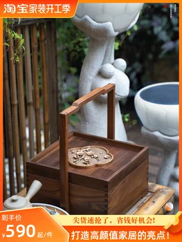 Ретро украшения украшения портативная коробка конфет корзина для сухих фруктов новый китайский стиль массив дерева квадратный торцевой стол для хранения изысканный
