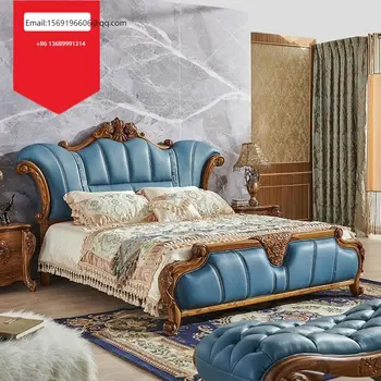 Легкая роскошная кожаная кровать в европейском стиле, 1,8-метровая двуспальная кровать, комплект мебели для спальни