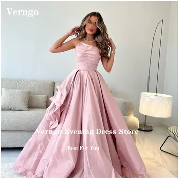 Verngo Румяна, розовые атласные платья для выпускного вечера без бретелек, Длинные складки, оборки по бокам, Саудовские Арабские женские вечерние платья для вечеринок