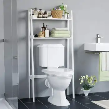 Хранение в туалете, 2-уровневый органайзер для ванной комнаты с многофункциональными полками, Стойка для хранения в туалете, белый