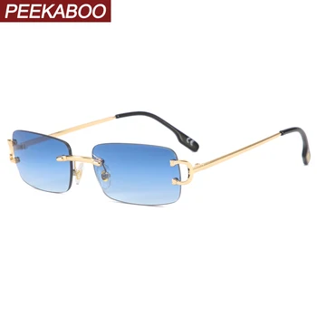 Прямоугольные солнцезащитные очки Peekaboo без оправы для мужчин, маленькие женские солнцезащитные очки без оправы из золотистого металла, винтажный летний стиль uv400 для женщин