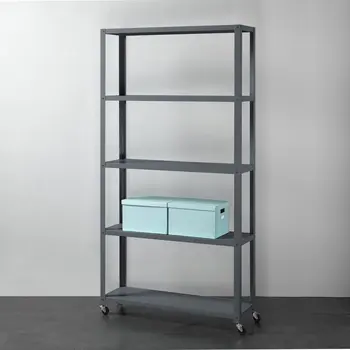 5-Ярусный металлический книжный шкаф на колесиках, серый