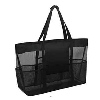 Сетчатая пляжная сумка, негабаритная сумка-тоут большой емкости, Водонепроницаемый внутренний карман, застежка-молния, сумки с верхней ручкой, кошельки и сумки