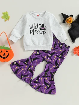 Одежда Для маленьких девочек на Хэллоуин, Футболка с длинными рукавами и принтом Тыквы и Леггинсы в полоску, комплект из 2 предметов