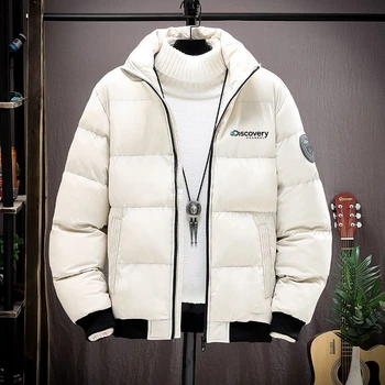 Осень и зима 2023, новая классическая модная однотонная пуховая куртка, мужская Повседневная Свободная толстая теплая куртка высокого качества размера Плюс