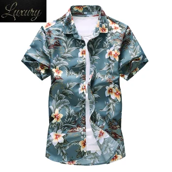 Мужские повседневные рубашки с цветочным принтом и коротким рукавом camisa masculina, модная пляжная гавайская рубашка, одежда 5XL 6XL 7xl