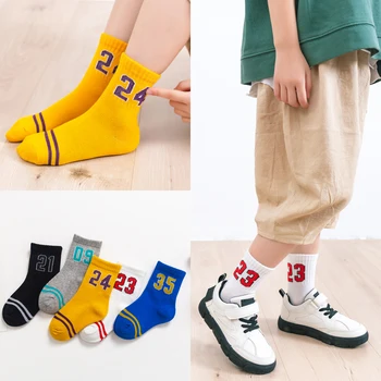 Детские спортивные носки-трубочки для мальчиков, хлопковые весенне-осенние спортивные носки для учащихся начальной школы, цифровые носки Tide от 2 до 12 лет