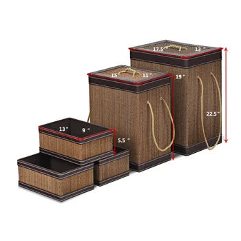 Корзина для белья из 5 предметов, Квадратная бамбуковая корзина, открытая коробка, корзина для хранения, органайзер, корзина, прочная и долговечная