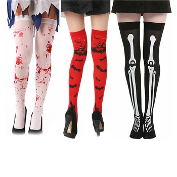 Чулки на Хэллоуин, длинные сексуальные женские носки ужасов, белые носки на Хэллоуин, кровавые модные носки до колена с зомби