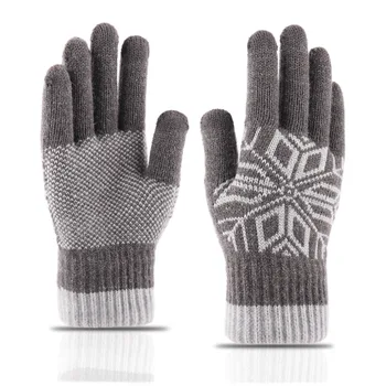 Кашемировые перчатки с сенсорным экраном для верховой езды, зимние мужские шерстяные теплые жаккардовые плюс бархатные перчатки из толстой пряжи для вязания пальцев, велосипедные перчатки