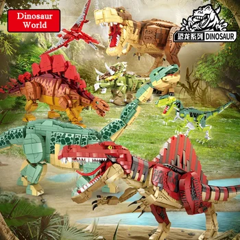 Строительный блок динозавра, строительная игрушка высокой сложности, гигантский тираннозавр рекс трицератопс, модель мальчика, строительная игрушка