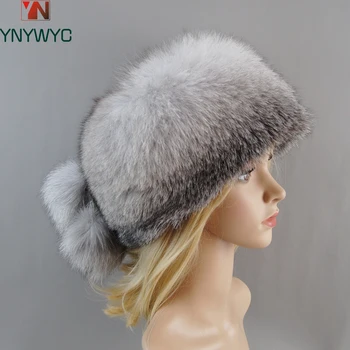 Зимняя женская меховая шапка, головной убор, Русские уличные шапочки для девочек, Женская теплая модная шапка-бомбер, шапки из натурального лисьего меха