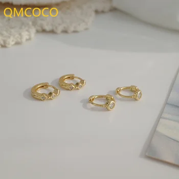 QMCOCO Серебристый цвет, круглая серьга с цирконом, простой индивидуальный дизайн, тренд в стиле INS, модные женские ювелирные аксессуары
