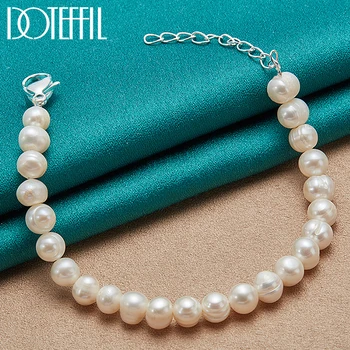 DOTEFFIL, натуральный белый браслет с жемчугом 8 мм, пряжка из стерлингового серебра 925 пробы Для женщин, Очаровательная Свадебная помолвка, модные вечерние украшения