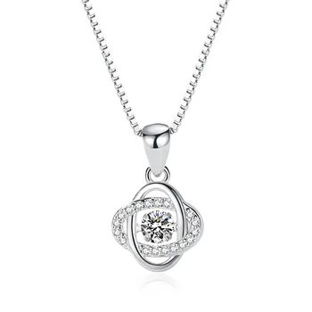 Креативный дизайн S925 Стерлингового серебра бьющееся сердце Счастливый Клевер Кулон Ожерелье для женщин подарок