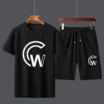 Новый Летний мужской модный спортивный костюм, хлопковая футболка с принтом, Шорты, удобные шорты с короткими рукавами, 6 цветов