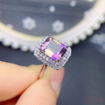S925 Чистое серебро Простое кольцо с аметистом Супер супер блестящее модное кольцо 10*14 мм