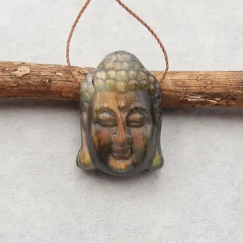 Натуральный камень Лабрадорит, резная голова Будды, Модное Ожерелье с подвеской из бисера, Аксессуары 25x17x10 мм 7 г