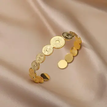 Панк Винтажный Солнцезащитный браслет Для женщин И Мужчин, Открытый Золотой браслет из нержавеющей стали, браслеты-манжеты, Ювелирный подарок