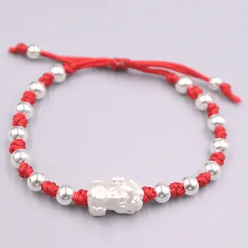 Новый Pixiu Baby из стерлингового серебра 925 пробы с круглым браслетом из красного шнура