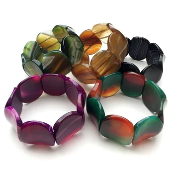 Уникальные ювелирные изделия в стиле хип-хоп, разноцветные полосы, ботсванские агаты, бусины, эластичный браслет вогнутой формы