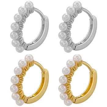 ZHUKOU Модные жемчужные маленькие серьги-кольца, Круглые серьги-кольца для женщин, легкие роскошные женские жемчужные серьги, ювелирные изделия оптом VE727
