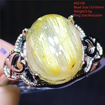 Регулируемое кольцо из натурального золота с рутиловым кварцем, Женское овальное кольцо из бразильского серебра 925 пробы с богатым рутиловым камнем, ААААААА