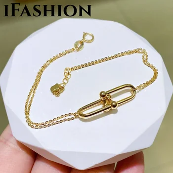 IFASHION настоящее 18-каратное золото Подкова двухслойный браслет чистый AU750 для женщин Свадьбы изысканные ювелирные изделия подарок