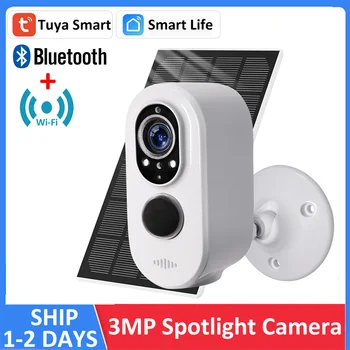 Tuya 3MP WiFi Bluetooth Аккумулятор Солнечная энергия Наружная Безопасность PIR Прожектор Цветной Ночного Видения CCTV Сирена IP-камеры