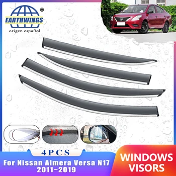 Ветровые Дефлекторы для Nissan Almera N17 Versa Latio 2012 2011 ~ 2019 Аксессуары Для автомобильных Окон Защита От Дождя Для Бровей Авто Солнцезащитный Тент Отделка