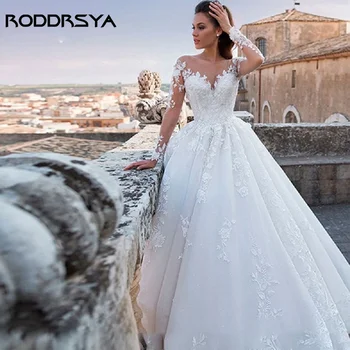 RODDRSYA Boho A-Line Vestido De Noiva Нежное Свадебное Платье С V-образным вырезом И Аппликациями, Тюлевые Свадебные платья с открытой спиной Для Женщин На Заказ