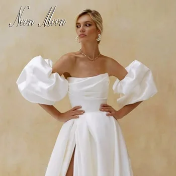Стильные свадебные платья с V-образным вырезом для женщин, Трапециевидное платье Невесты длиной до пола с разрезом по бокам, на бретельках, с открытой спиной, Vestido De Novia