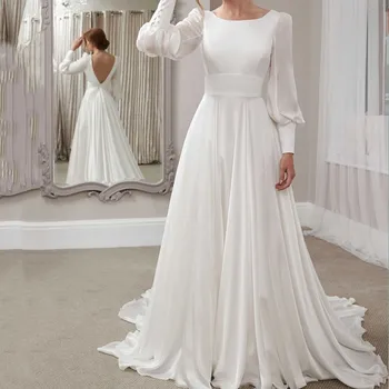 Элегантное Свадебное платье в стиле Бохо с Длинным рукавом 2023, длиной до пола, с Драгоценным вырезом, Пляжное Свадебное платье Vestidos Novia Robe De Mariée