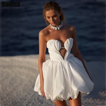 Мини-свадебное платье Booma со складками выше колена, с V-образным вырезом, без рукавов, с открытой спиной, Элегантные Женские Свадебные платья, Сексуальные, на шнуровке, на заказ
