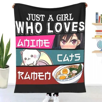 Просто девушка, которая любит аниме-кошек, Бросает Рамен в одеяло, Зимние фланелевые покрывала, простыни, одеяла на автомобили и диваны, диван