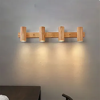 Скандинавский светодиодный настенный светильник, Оригинальный деревянный Многоугольный Регулируемый прожектор для спален, гостиных, кабинета, Ден