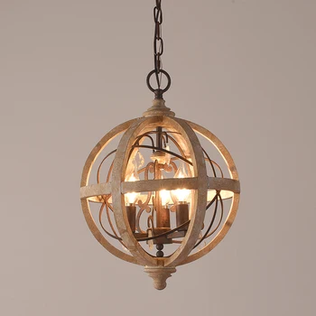 Люстра из дерева в американском стиле Кантри, Дерево Придает старой гостиной, столовой, лампе для спальни Индивидуальный характер Старого круглого шара