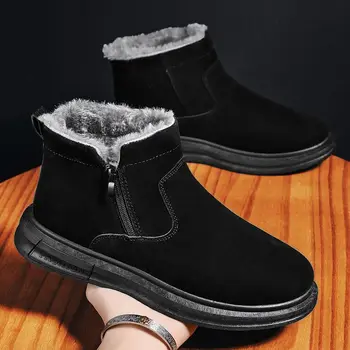 Мужские Зимние Хлопчатобумажные ботинки с бархатной подкладкой, Хлопчатобумажная обувь с высоким берцем, Мужская корейская версия холодной и теплой обуви, Мужские зимние ботинки