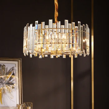 Золотые Светодиодные подвесные светильники с украшением в виде кристаллов для гостиной, внутреннее освещение, Современная подвесная лампа для столовой, кухня, лампа в стиле лофт ZM112102
