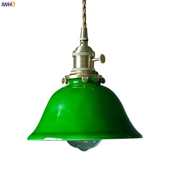 IWHD Винтажные светодиодные подвесные светильники из зеленого Стекла, светильники в японско-Американском стиле, Медная розетка, Подвесной светильник для Кафе и Ресторана