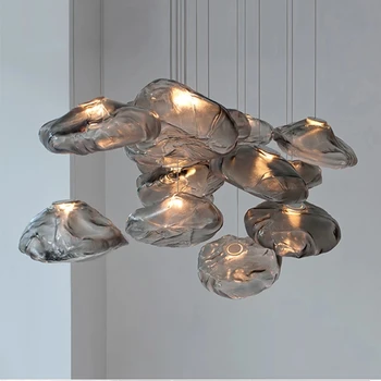 Дизайн облака, дымчато-серый стеклянный подвесной светильник, Художественная подвесная лампа, Декоративная подвесная лампа из выдувного стекла, Ресторанная люстра
