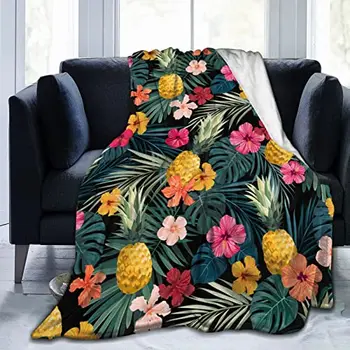 Покрывало с ананасовым принтом, Фланелевое флисовое одеяло с цветочным принтом ананаса, супер Мягкое теплое покрывало для кровати, дивана, королевского размера