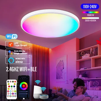 RGBCW светодиодный круглый потолочный светильник Smart WIFI с регулируемой яркостью, приложение TUYA, совместимое с Alexa Google, Домашняя люстра для спальни, гостиной