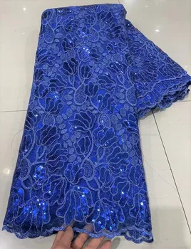 Королевская Синяя Кружевная ткань с пайетками в нигерийском стиле 2022, Высококачественная Французская Кружевная ткань с тюлем и вышивкой, Кружевная ткань для вечеринки в Нигерийском стиле LHX33