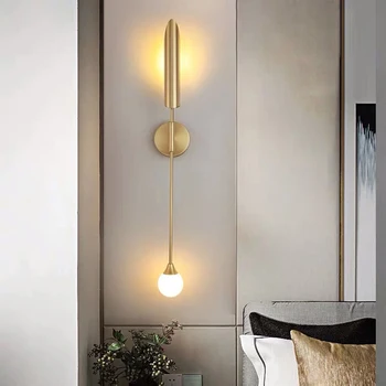 Современный креативный настенный светильник Простой золотой длинный стержень, настенный светильник для телевизора в гостиной, прикроватный светильник для спальни, освещение лестницы, прохода